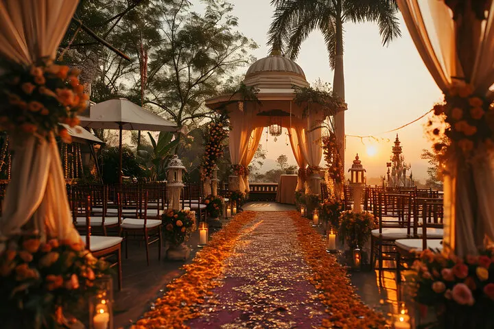 sunset wedding mandap